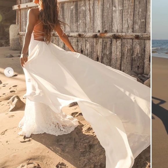 LULU's Elegant Sexy Wedding Bridal Shower Engagement Romantic Open Back Gown - Picture 5 of 7